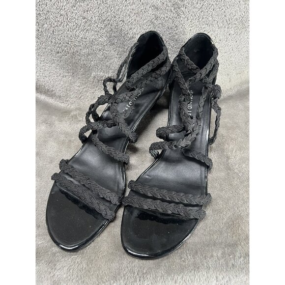 Donald J Pliner Women’s 7 Runa Black Patent Kitten Heels Elastic Strappy Sandal - Picture 6 of 7